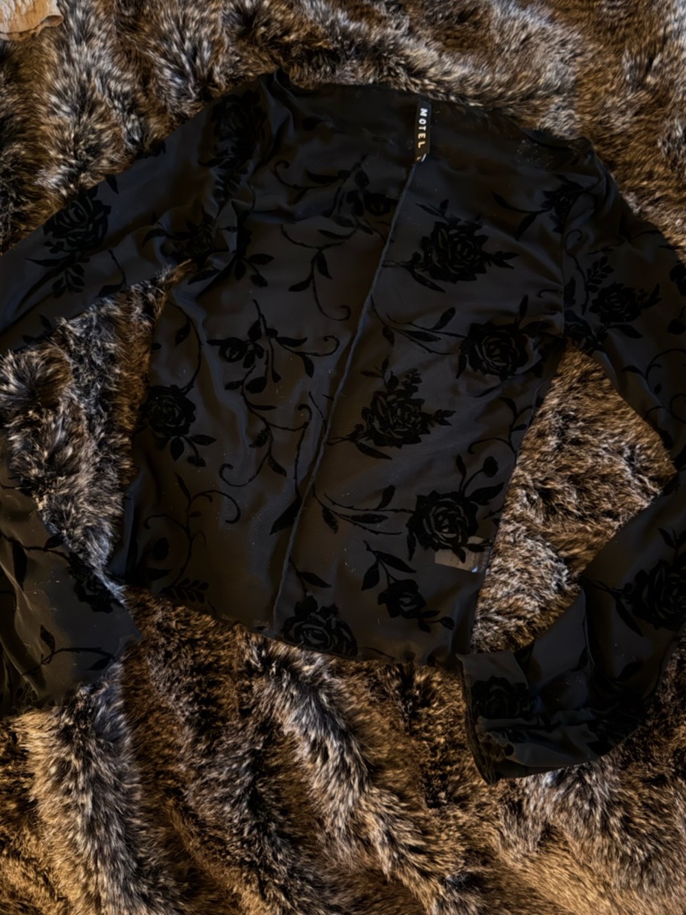 Motel Rocks Black Floral Burnout Velvet Bell Sleeve Top